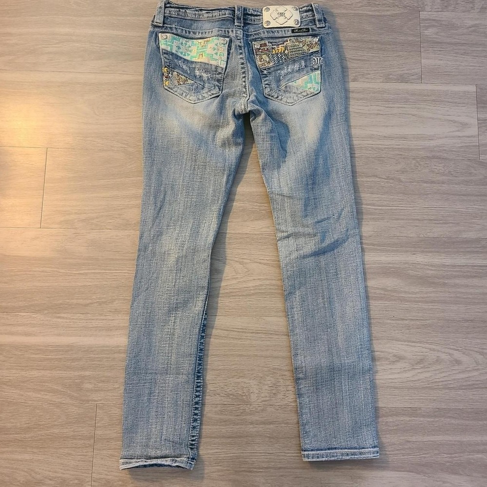 Miss Me Signature Skinny Jeans 29 Distressed Patchwork Sequin Light Wash Denim